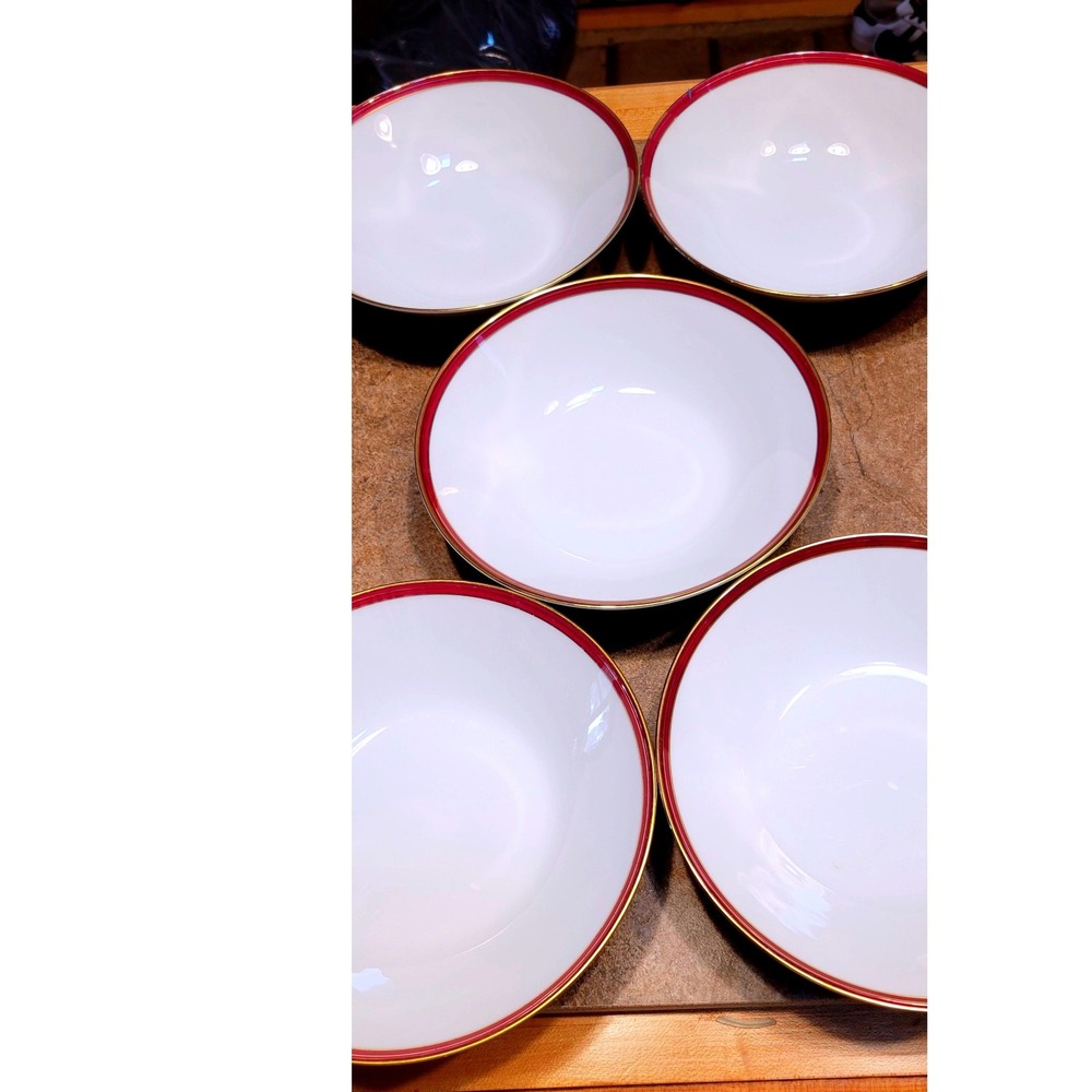 Set 5 Noritake Royale Claret China Coupe Soup Set of‎ five Gold Rim